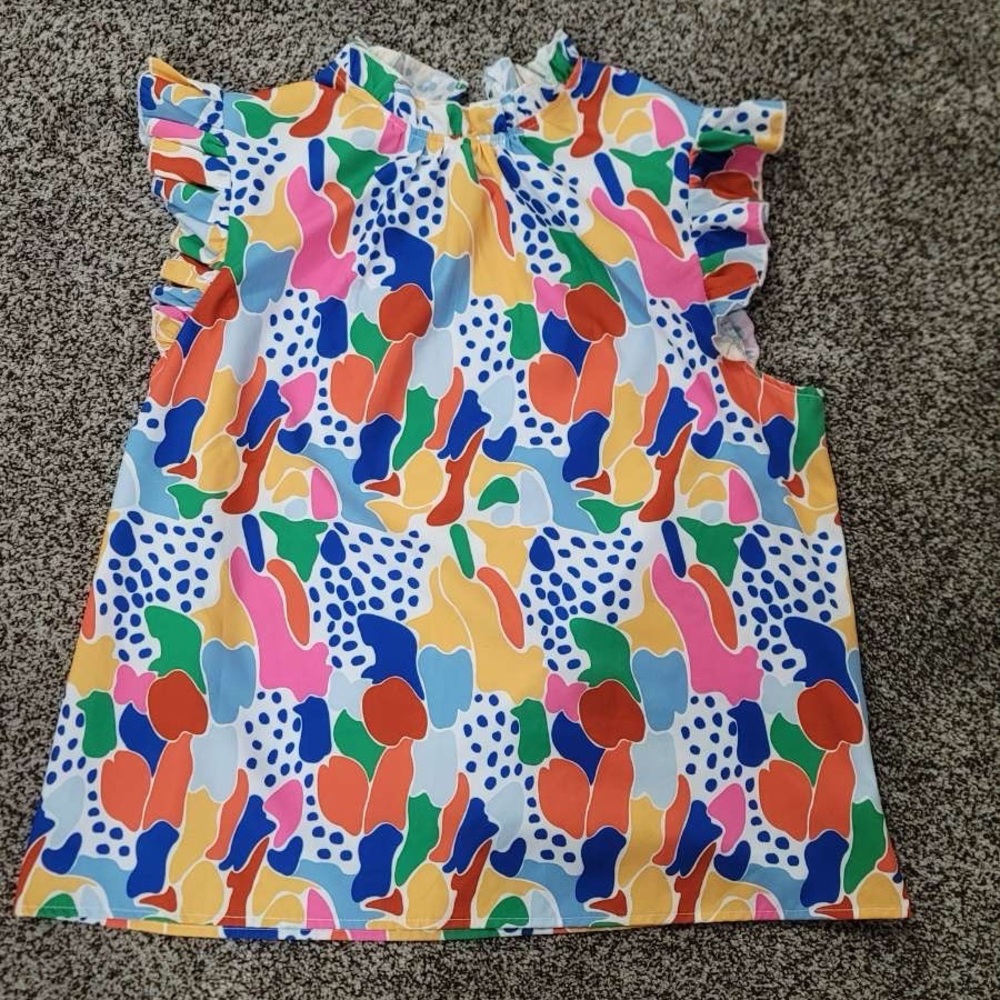 Colorful Ruffle Sleeve Top